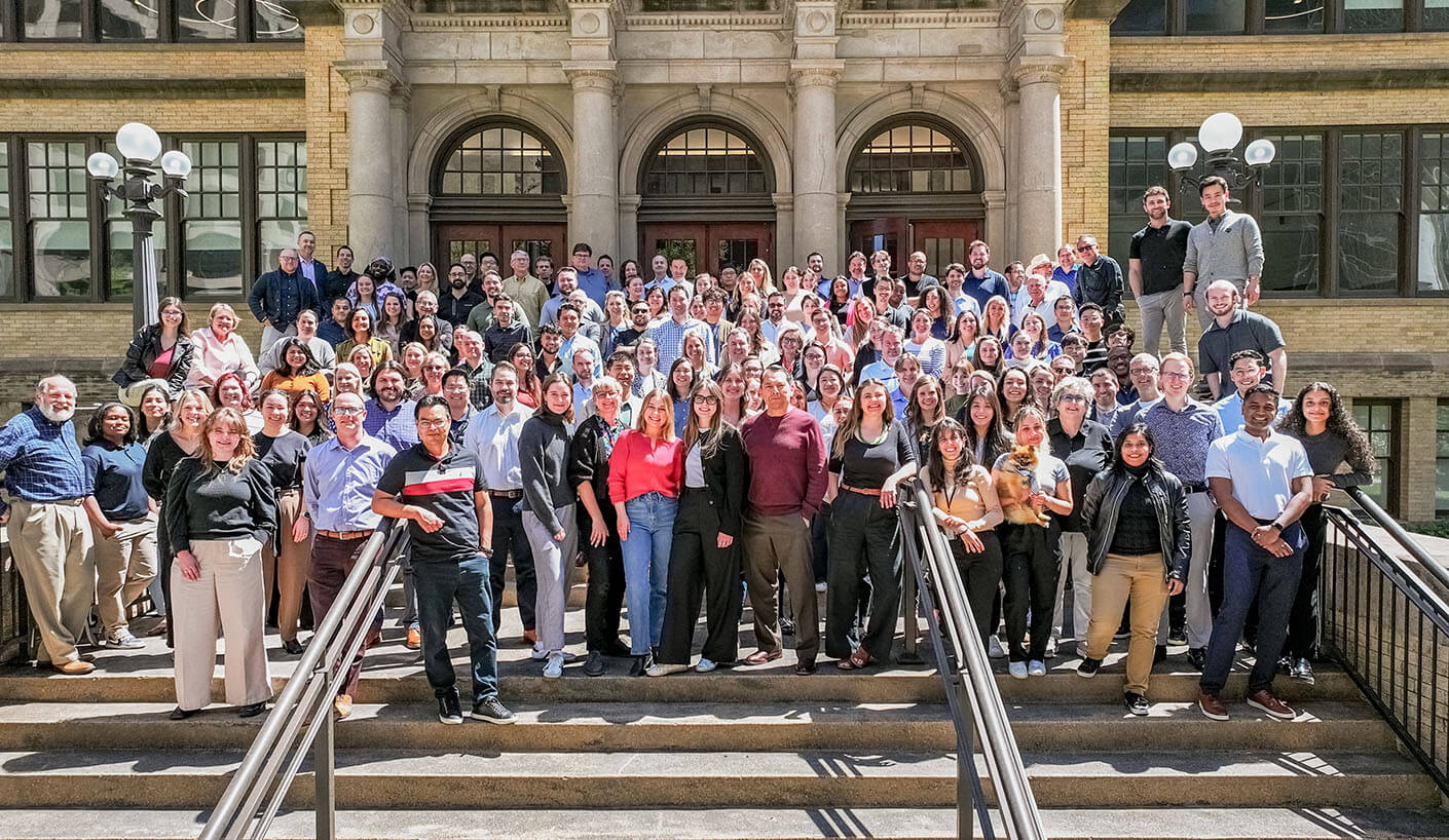 all staff photo on front steps