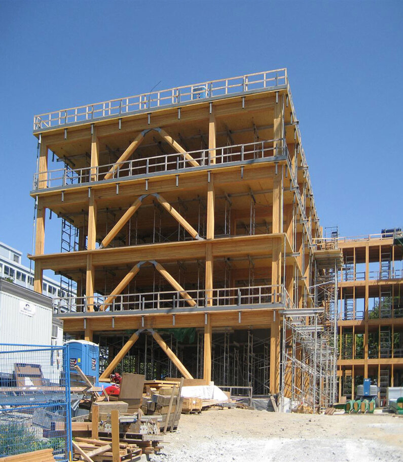 UBC 地球科学建筑在施工过程中显示大规模木材结构