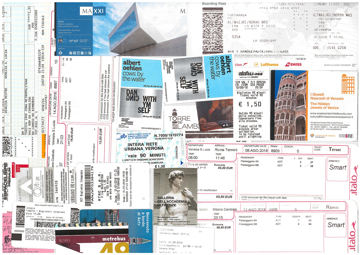 All my tickets from my travels around Italy