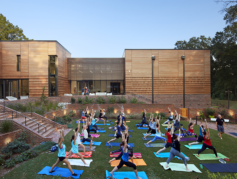 Yoga in front of Gregg Museum