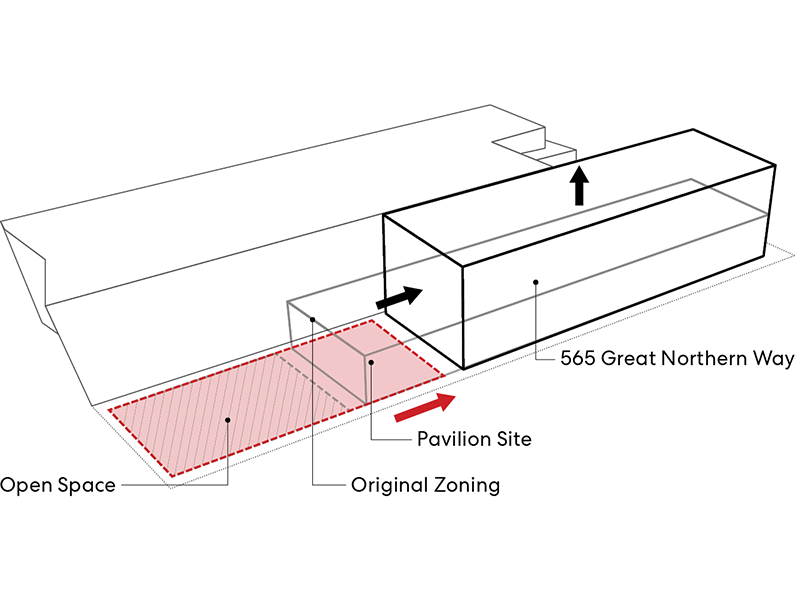 Diagram showing building form and open space of revised and original zoning.