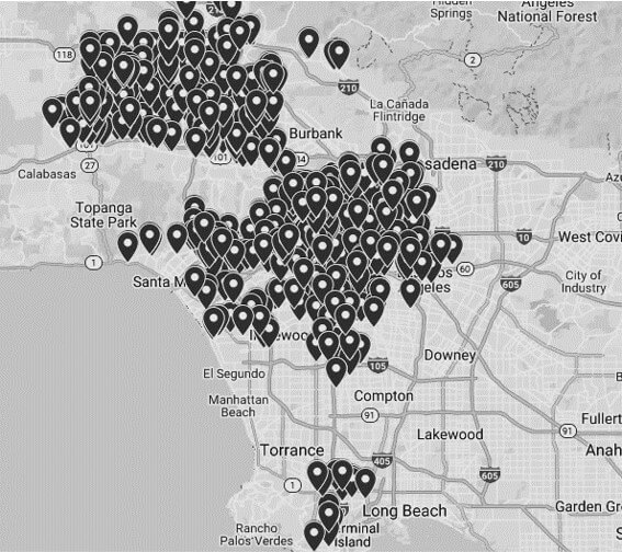 Pinned Map of LA County's 550 Gas Station Sites