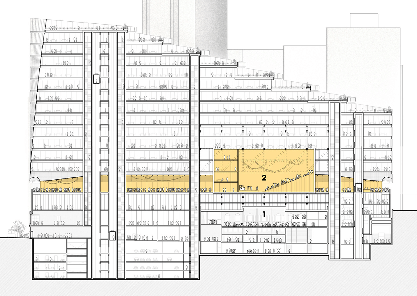 Section diagram showing the new 'cultural transition zone' of 800 Granville.