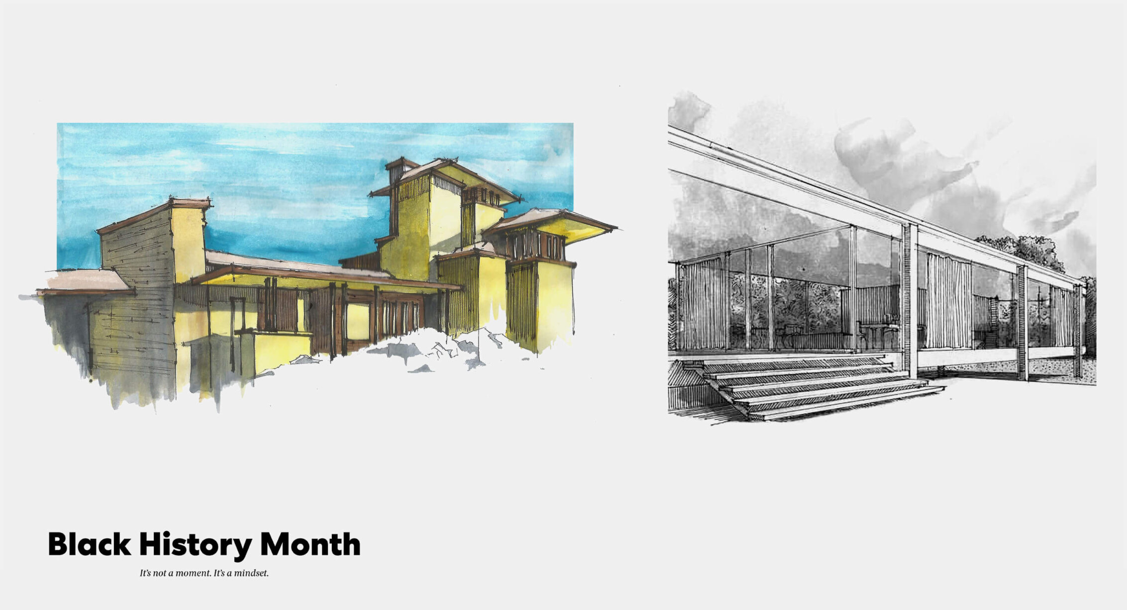 drawing of the Farnsworth House by designer Tim Uzoigwe