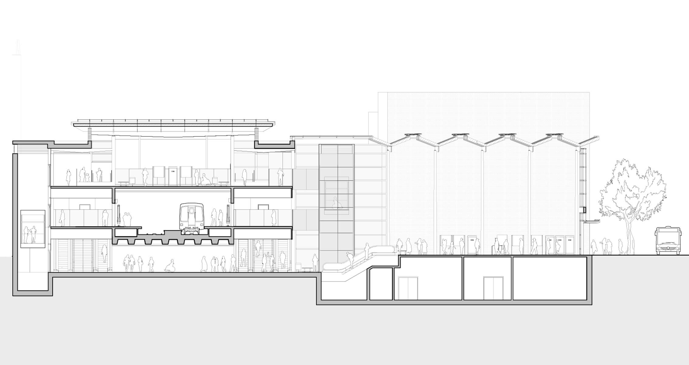 A section drawing of a transit station