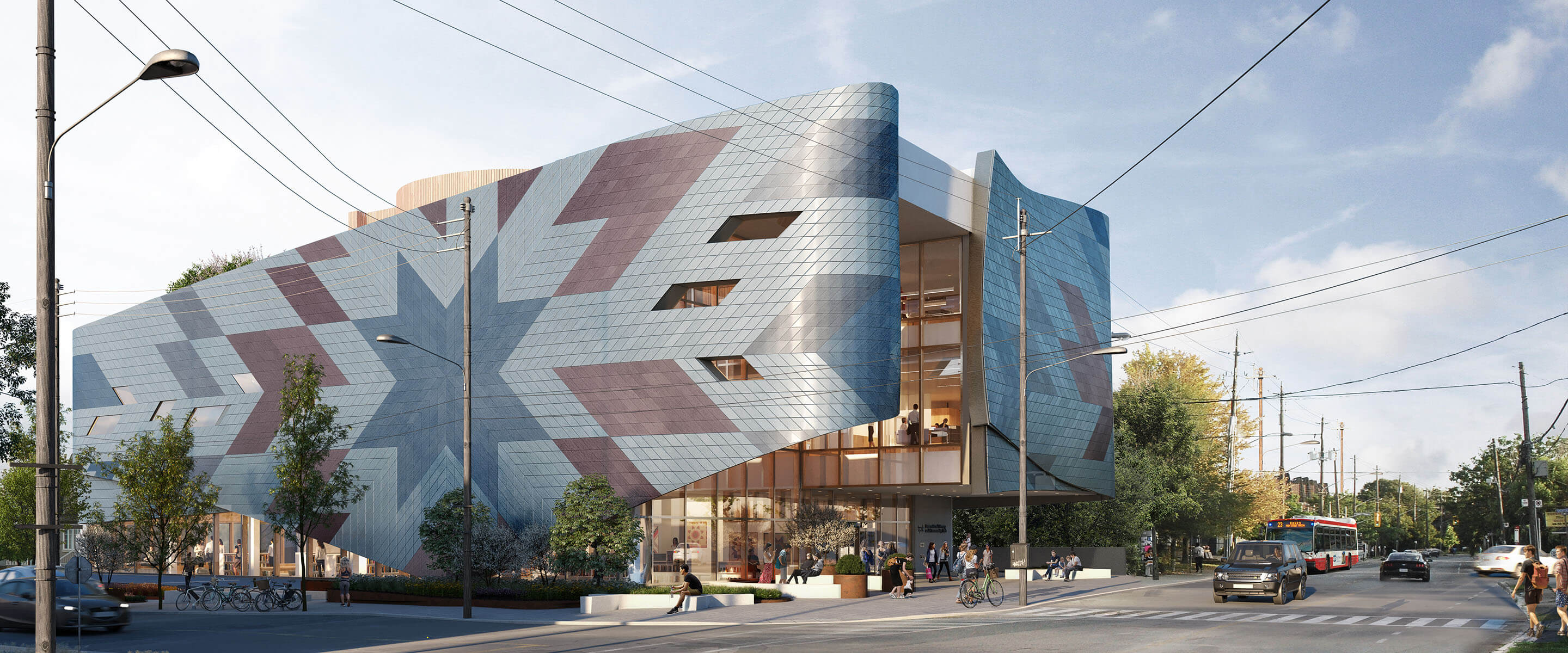 Designed in partnership with indigenous architect Eladia Smoke, Dawes Road Library elegantly pays homage to local indigenous culture with a facade reminiscent of a star blanket, a traditional gift in some indigenous communities.