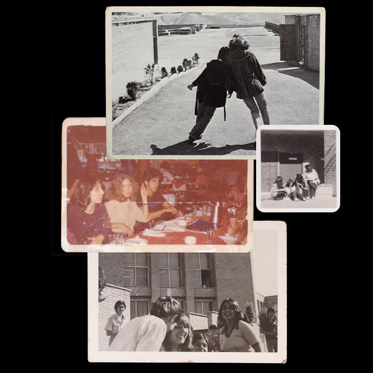 A stack of old photographs of high school students.