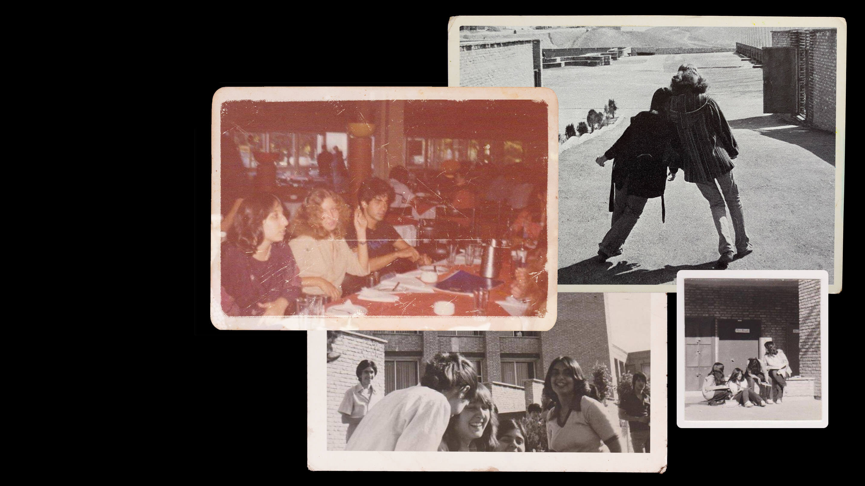 A stack of old photographs of high school students.