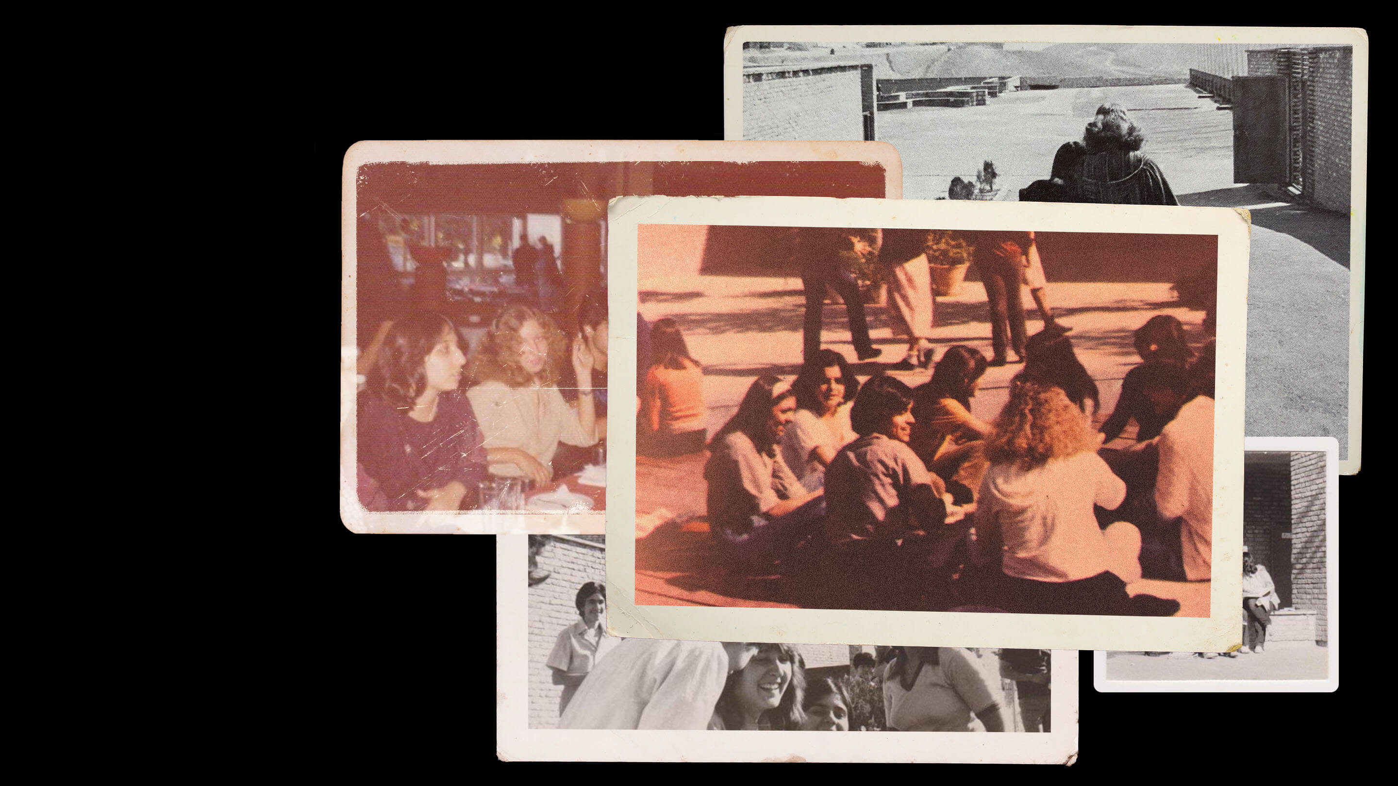 A stack of old photographs of high school students.