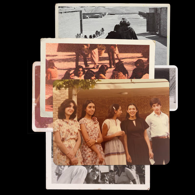 A stack of old photographs of high school students.