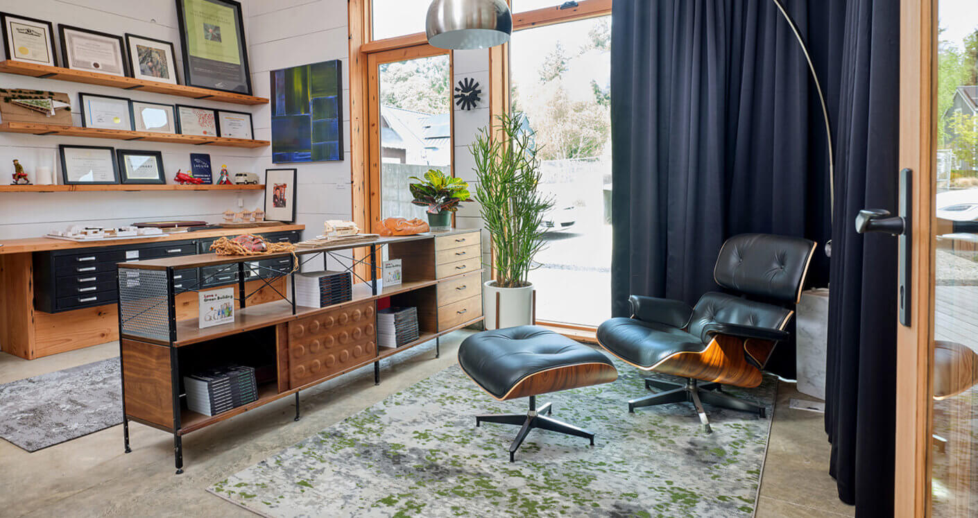 interior office, post-renovation with mid-century architecture