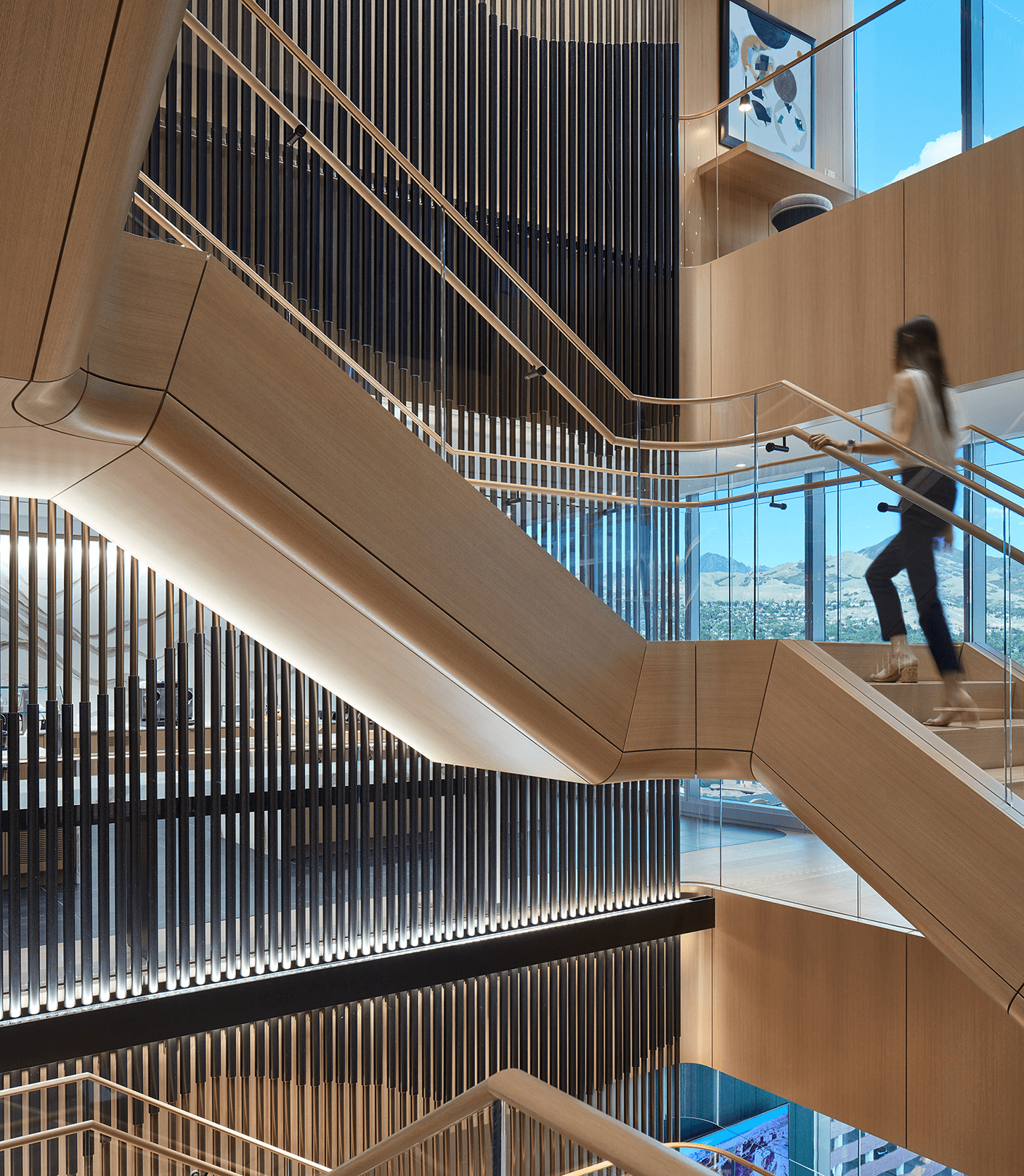 Woman walking up stairs
