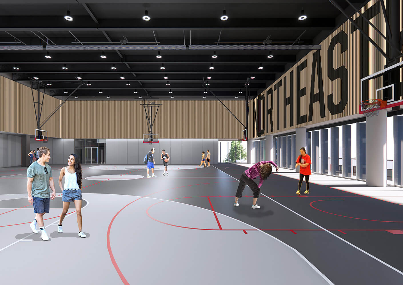 recreation basketball court in use with people