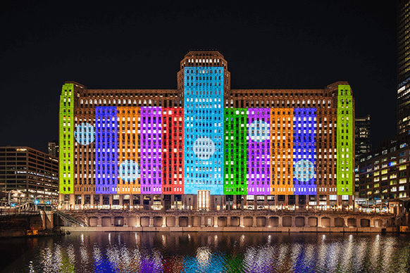 Projection of art onto a building