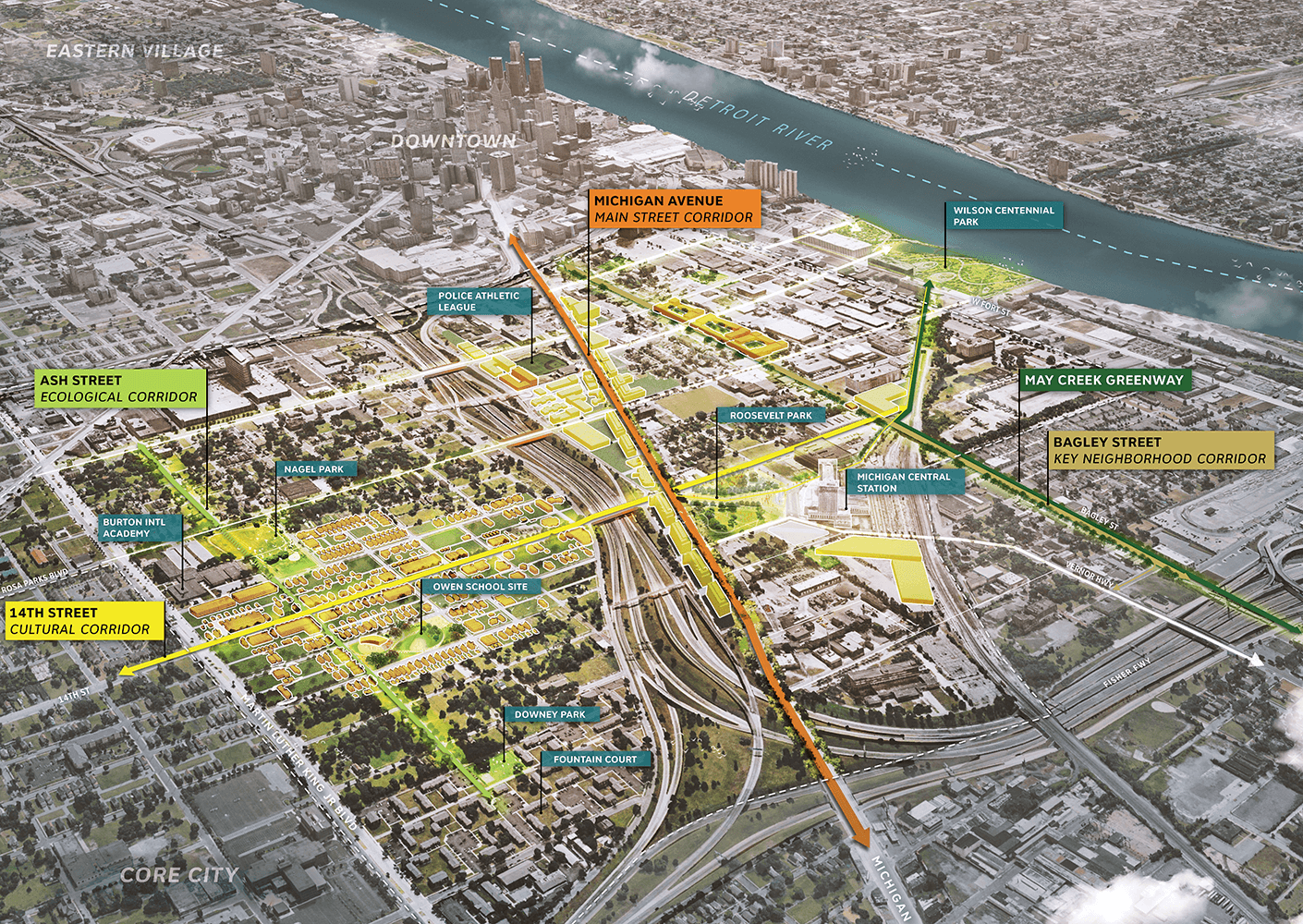 Aerial rendering view of Corktown investment