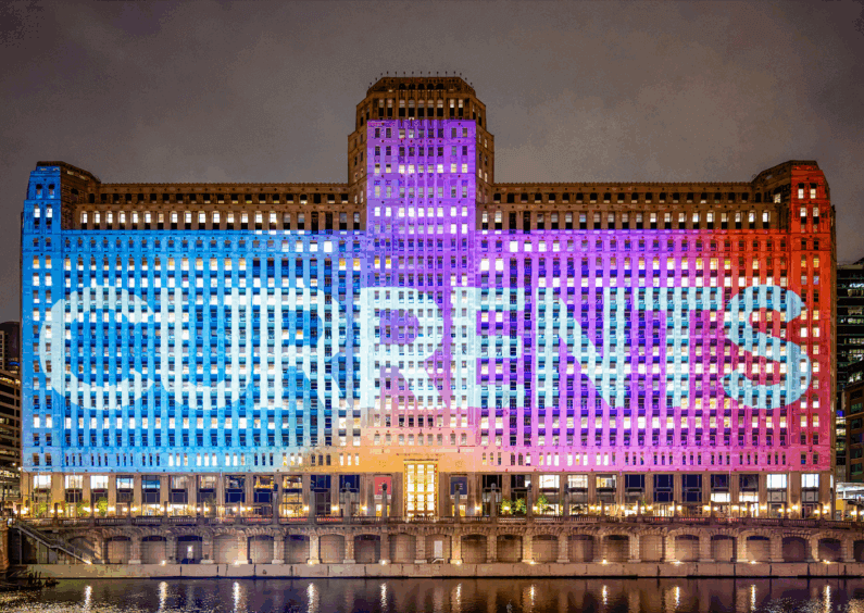 Art projection on a building