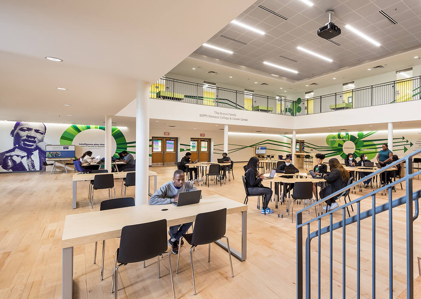 Students interacting in a cafeteria