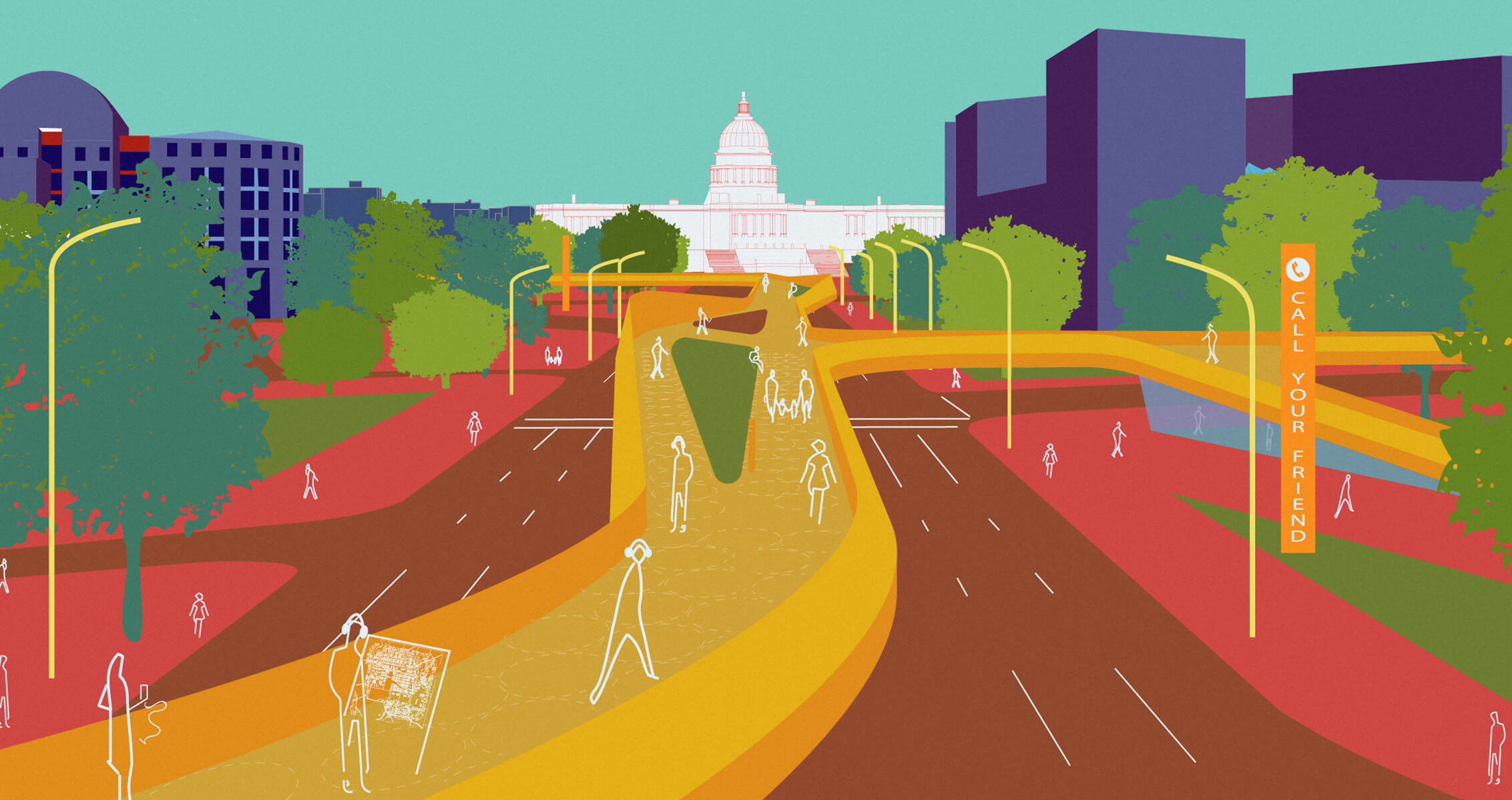 Colorful sketch of Washington DC Captiol building