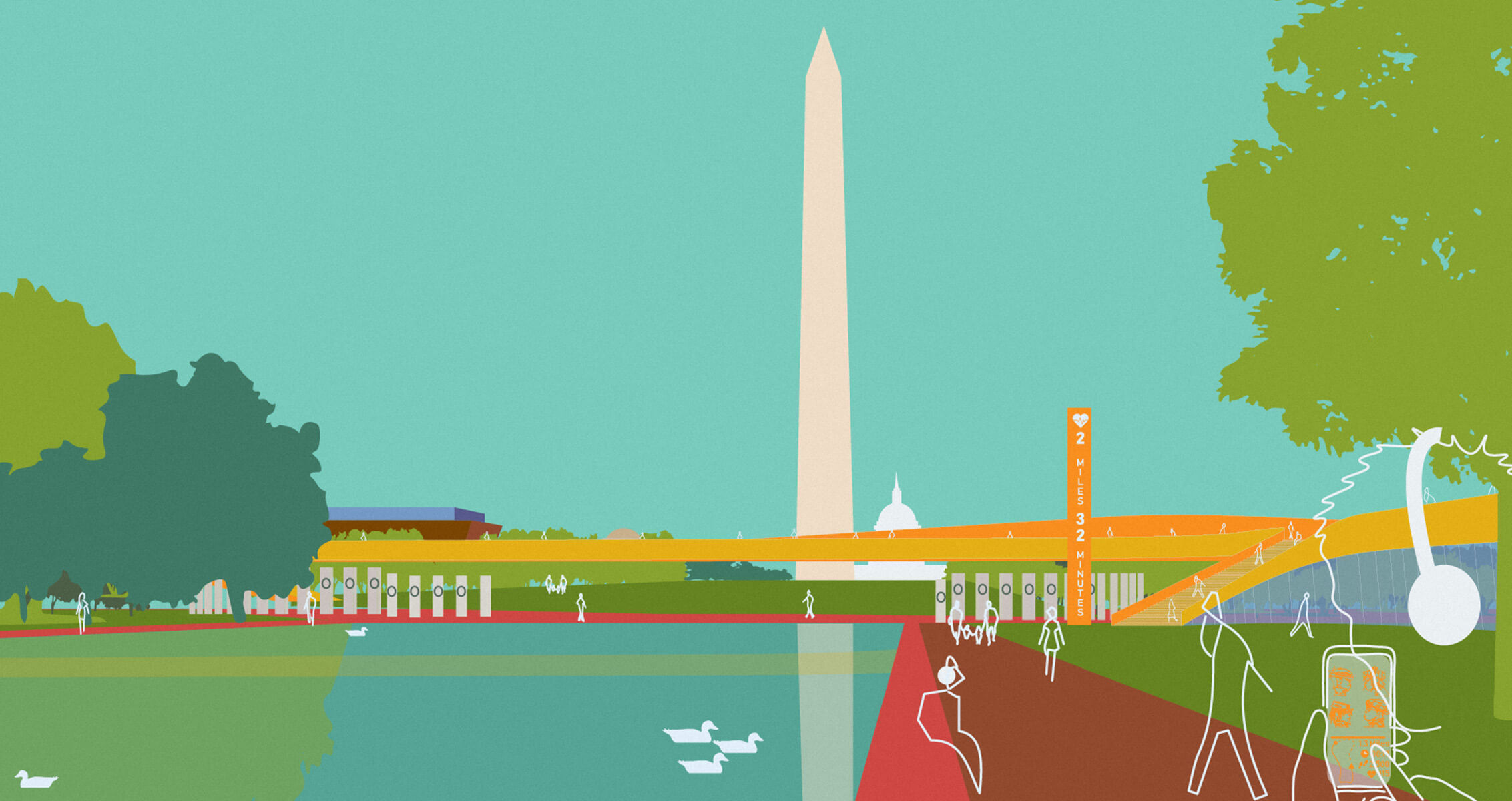 Colorful sketch of Washington DC Washington momument