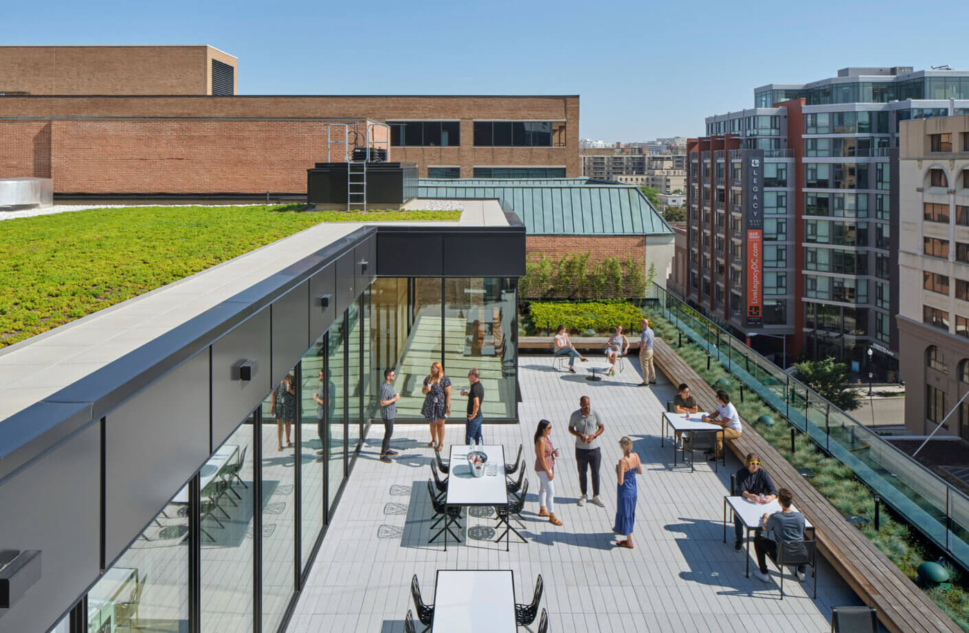 roof deck of building with people on it