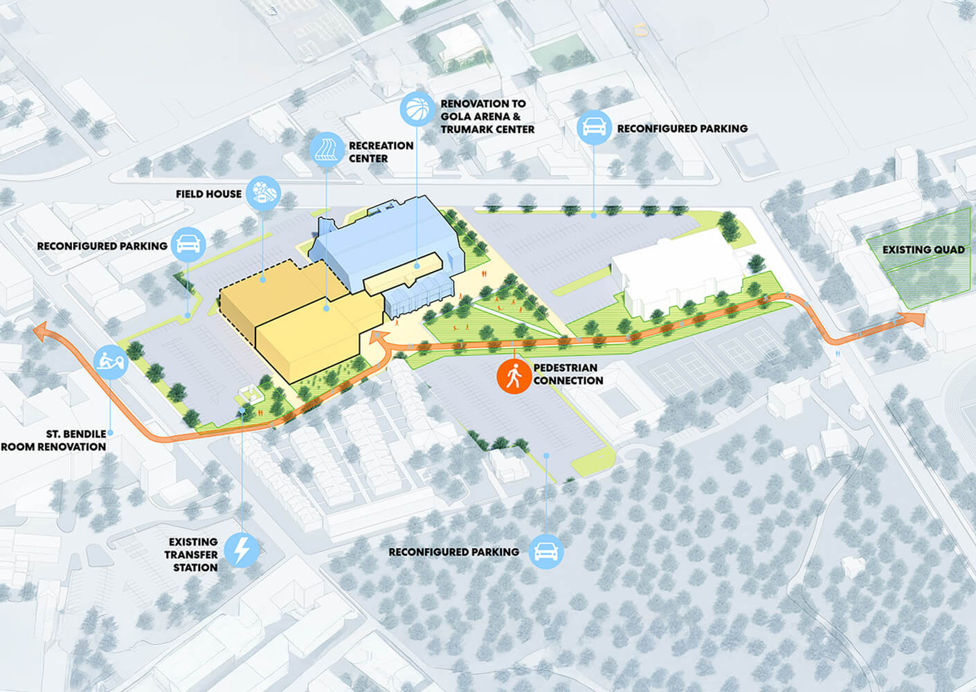 aerial map diagram with pedestrian connection highlighted