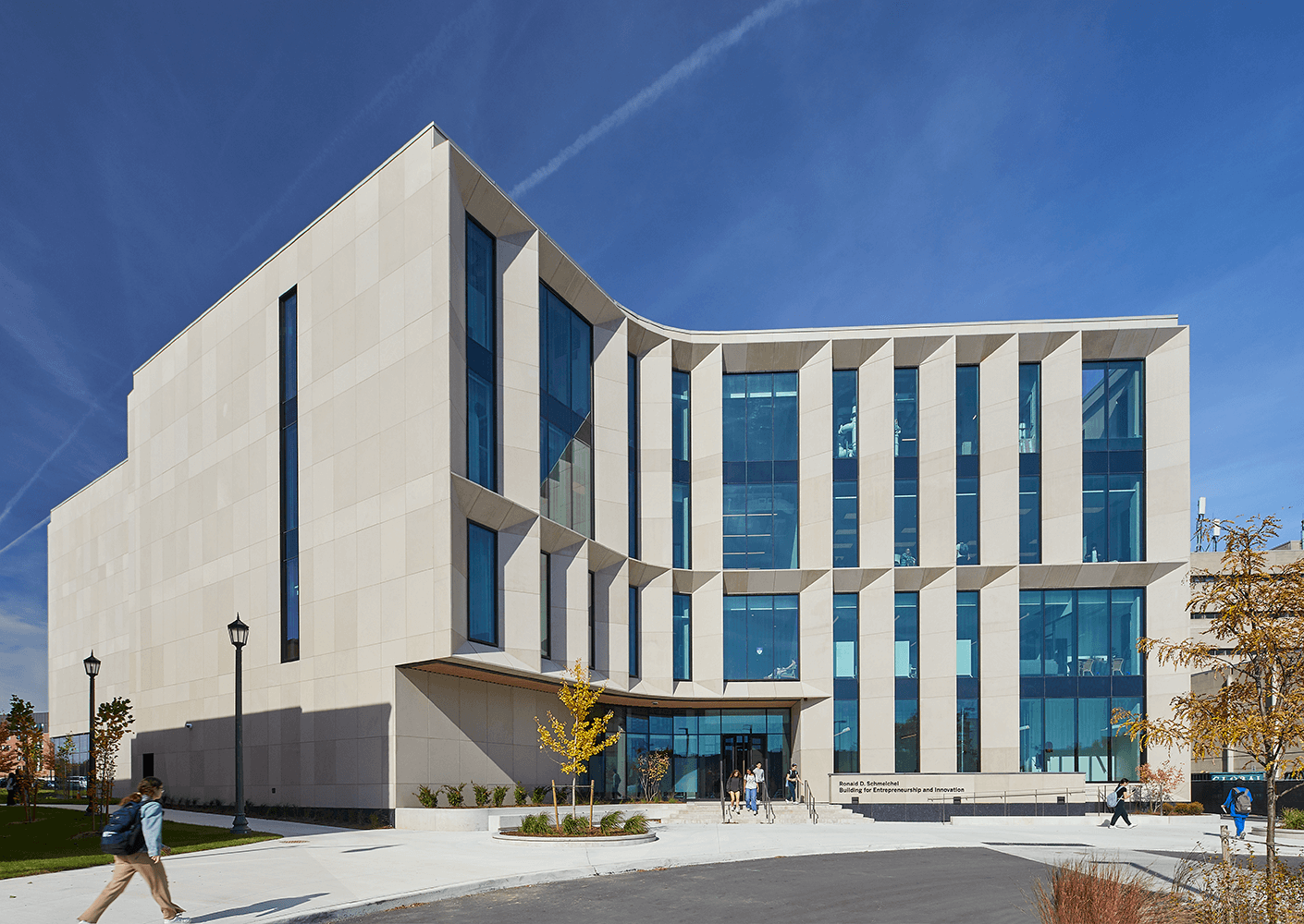 West facade and entry plaza.