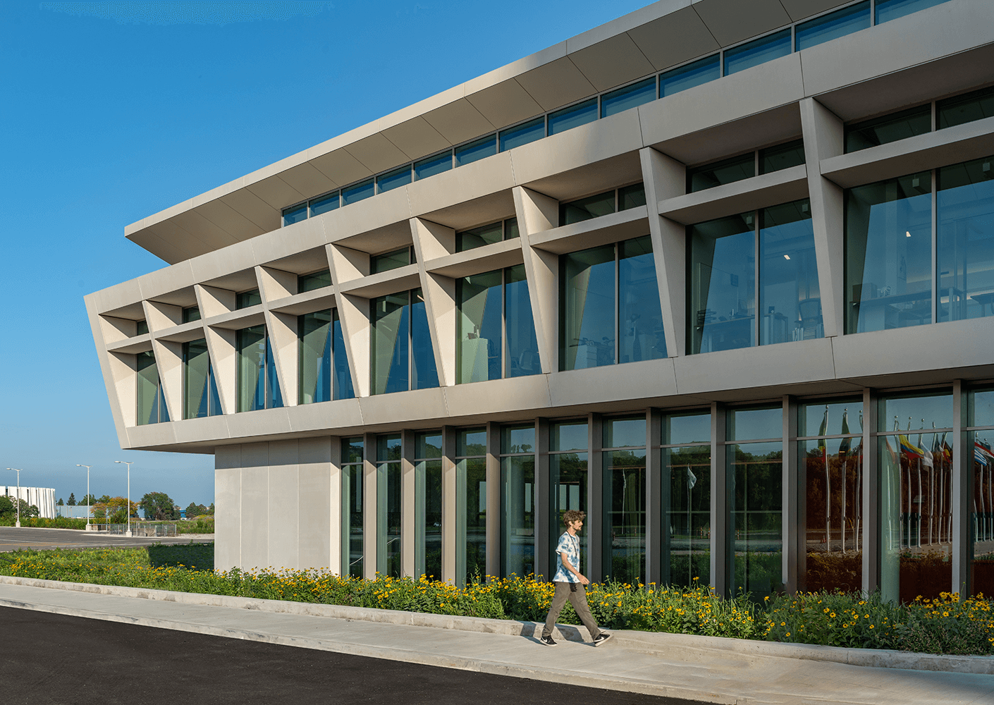 Person walking outside of the building
