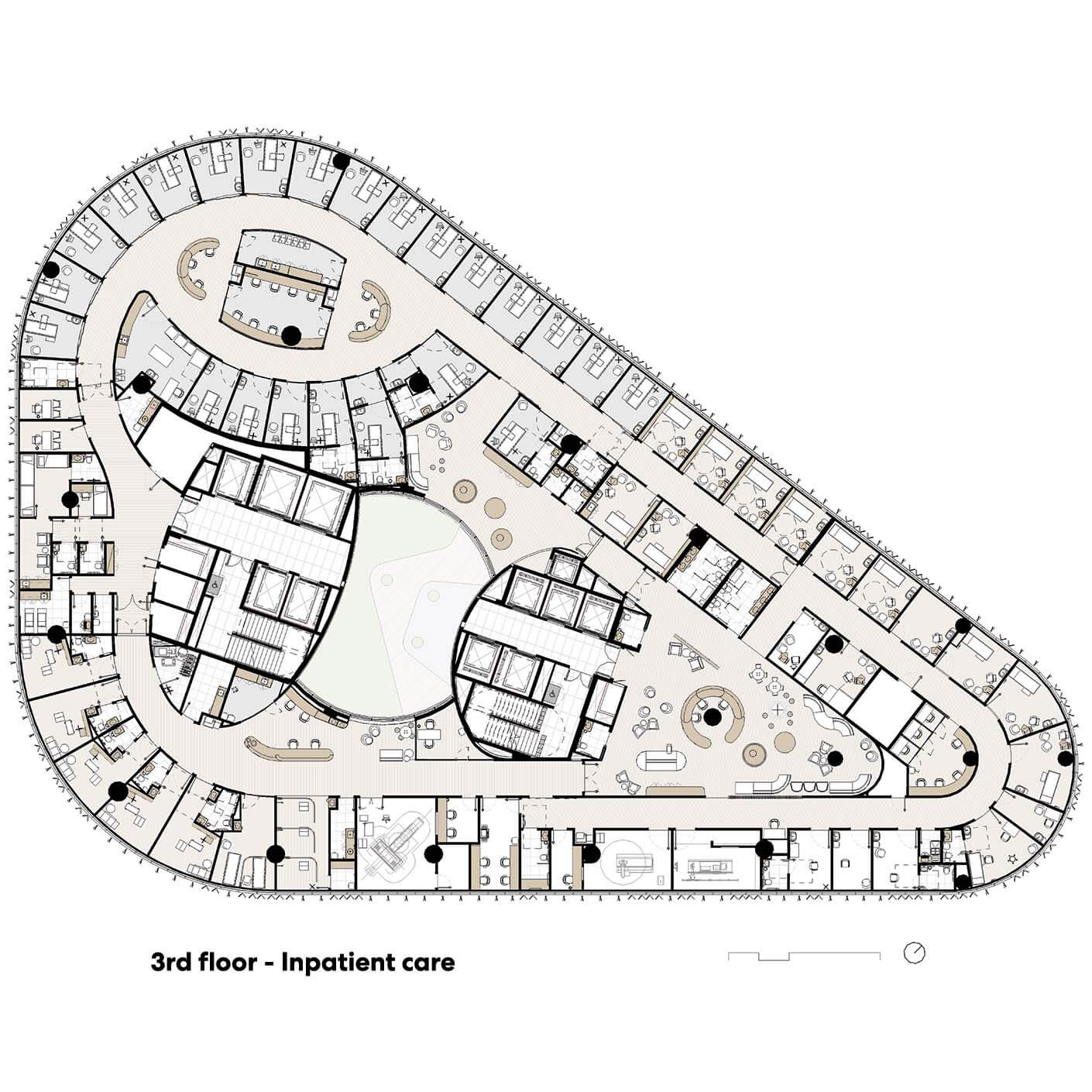 Floor plan of the 3rd level for inpatient care, including room layouts and facilities.