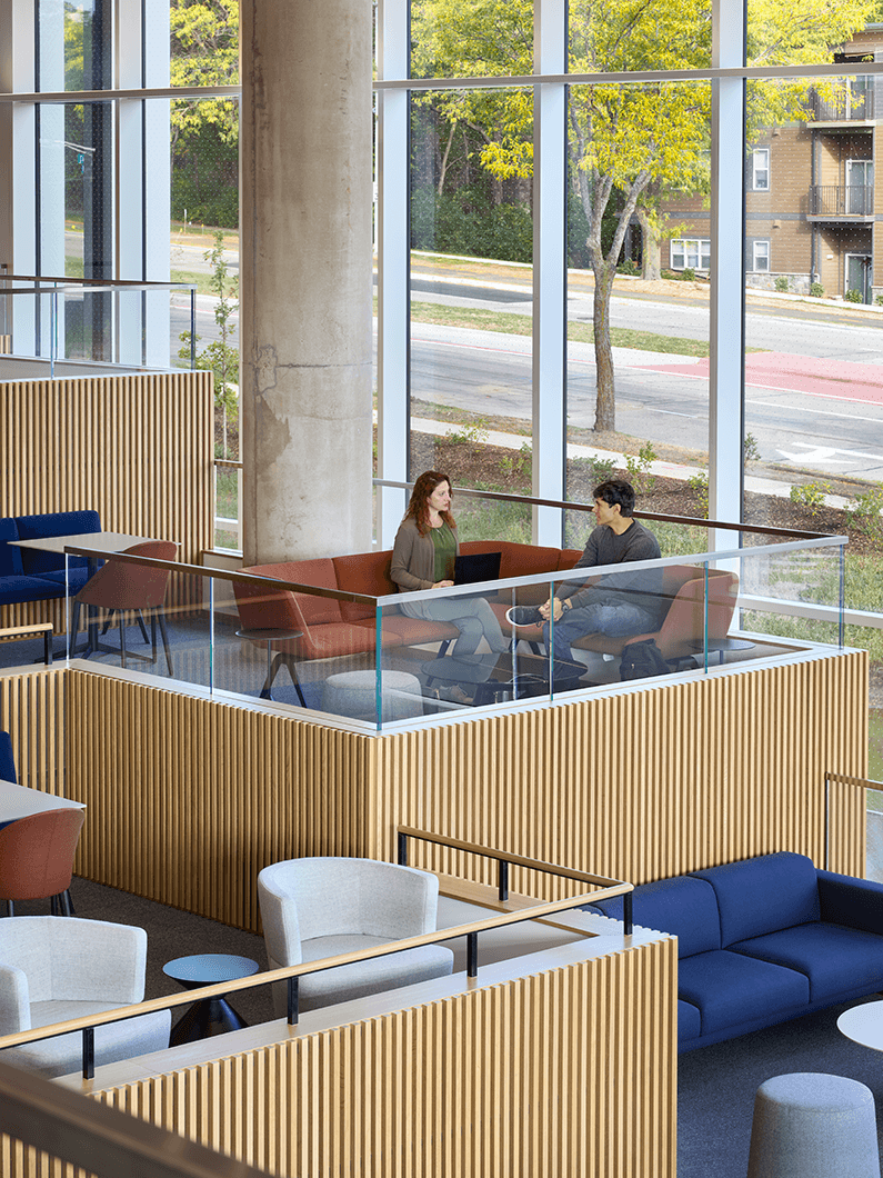 Detail of Flexible large gathering space with wood finishes