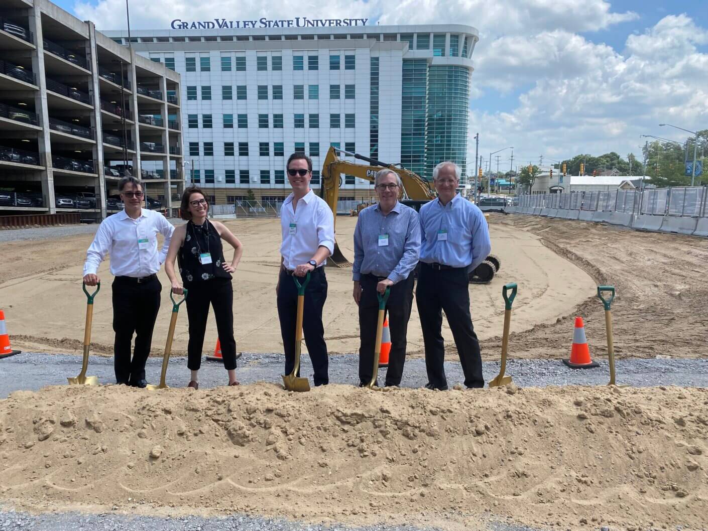 Groundbreaking ceremony at Grand Valley State University construction site.