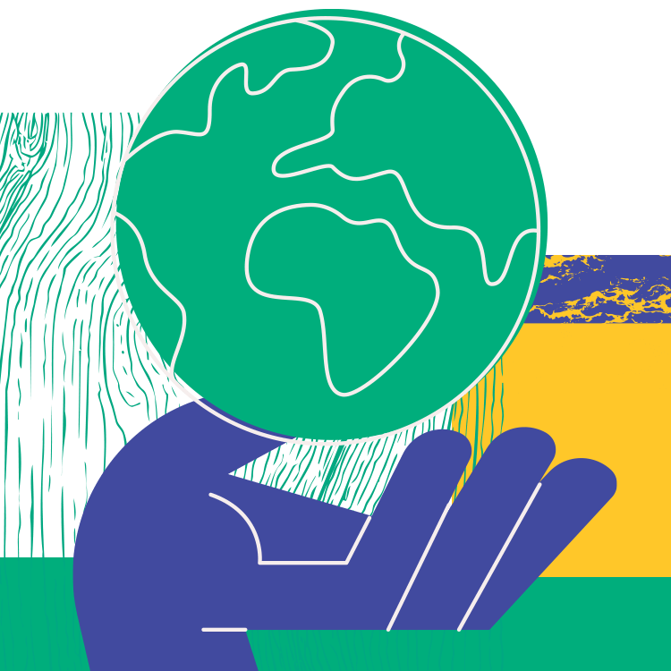 Hand holding Earth illustration with abstract background.