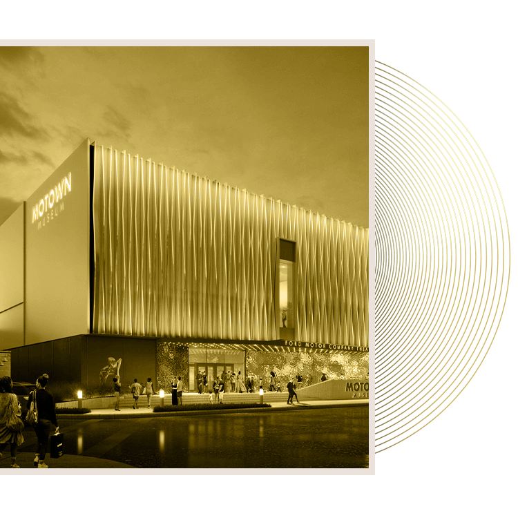 Motown Museum exterior at dusk with people entering.