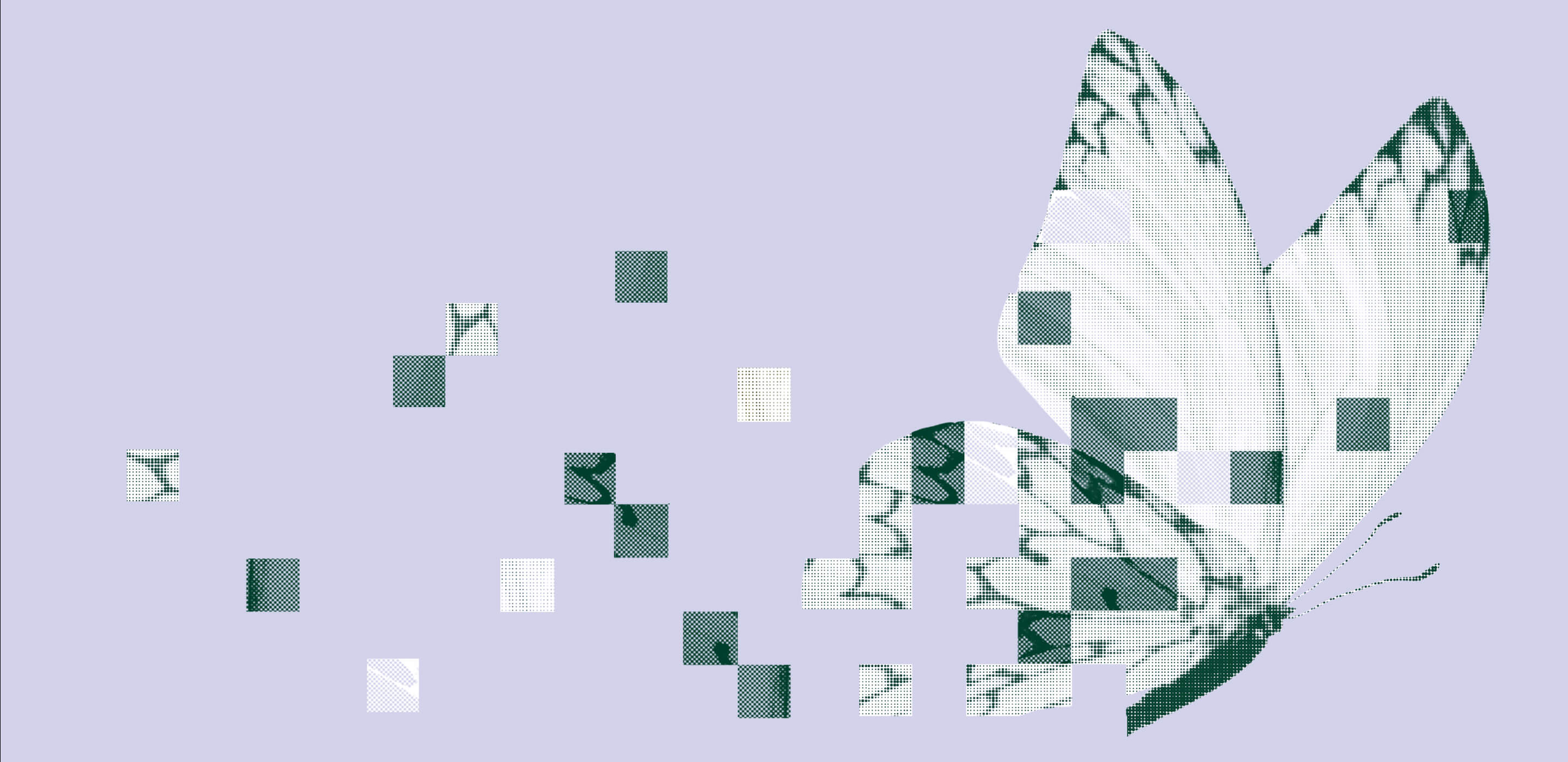 Pixelated butterfly illustration on purple background.