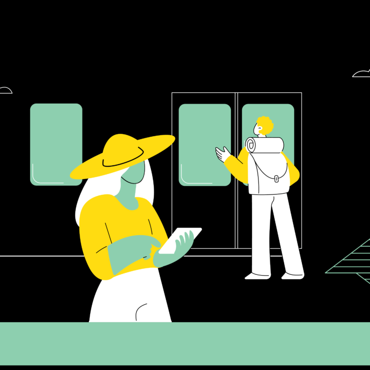Illustration of a woman on a train checking her phone