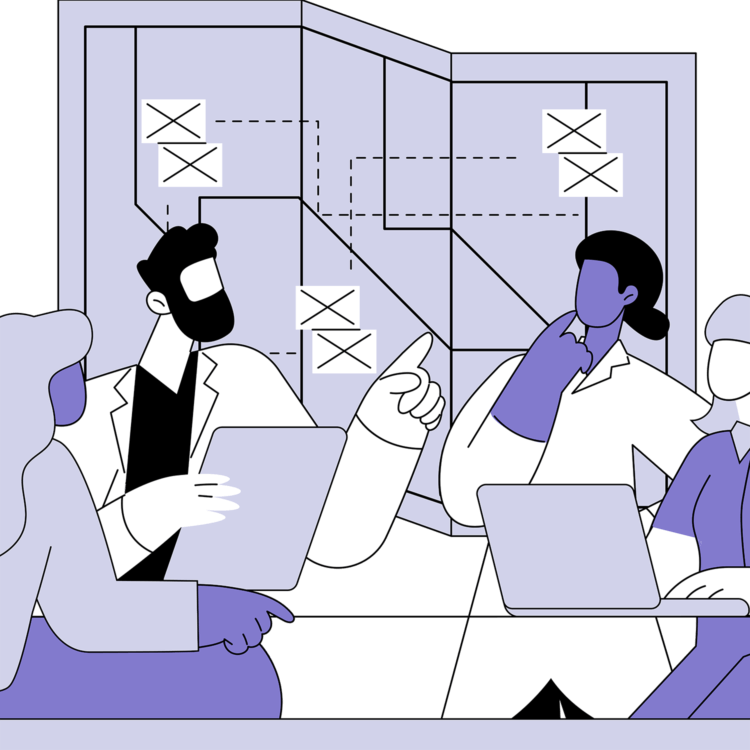 Illustration of a team of planners discussing data