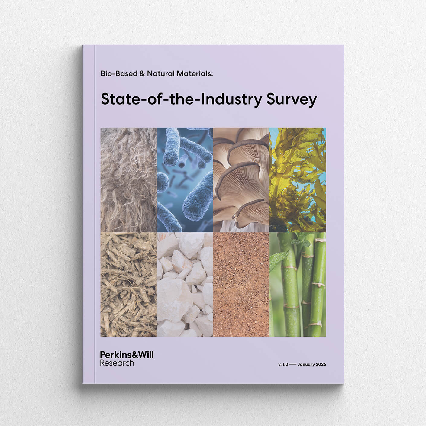 Survey cover on bio-based natural materials, Perkins&Will Research 2026.