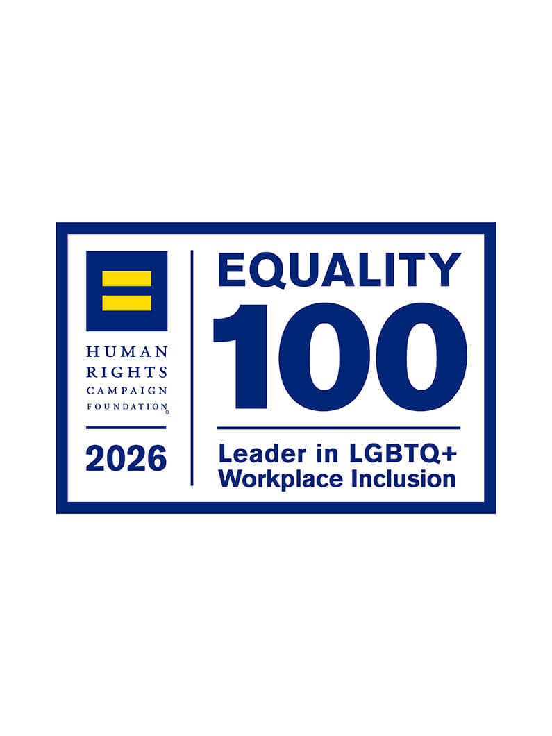 Equality 100 badge by Human Rights Campaign, highlighting LGBTQ+ workplace inclusion.